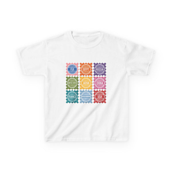 Kids Tee — Colorful Stamp Alphabet Design (A–Z Letters)
