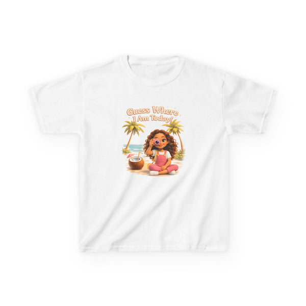Kids Tee — "Cute' Vibes at the Beach" Graphic Shirt (Nira with Coconut & Palm Trees)
