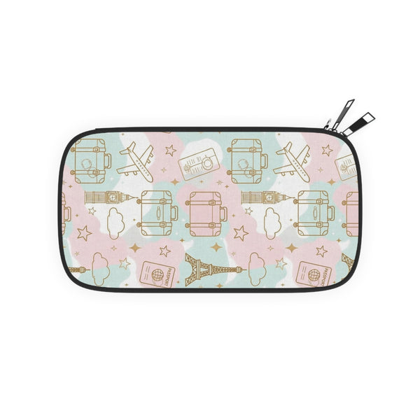 Passport Wallet — Pastel Travel Passport Holder with Luggage, Eiffel Tower & Plane Pattern