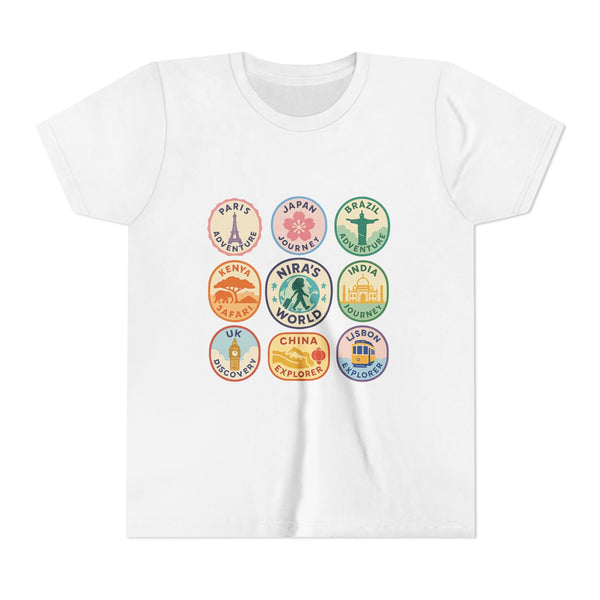Youth Tee - Vintage Travel Badges World Explorer Shirt
