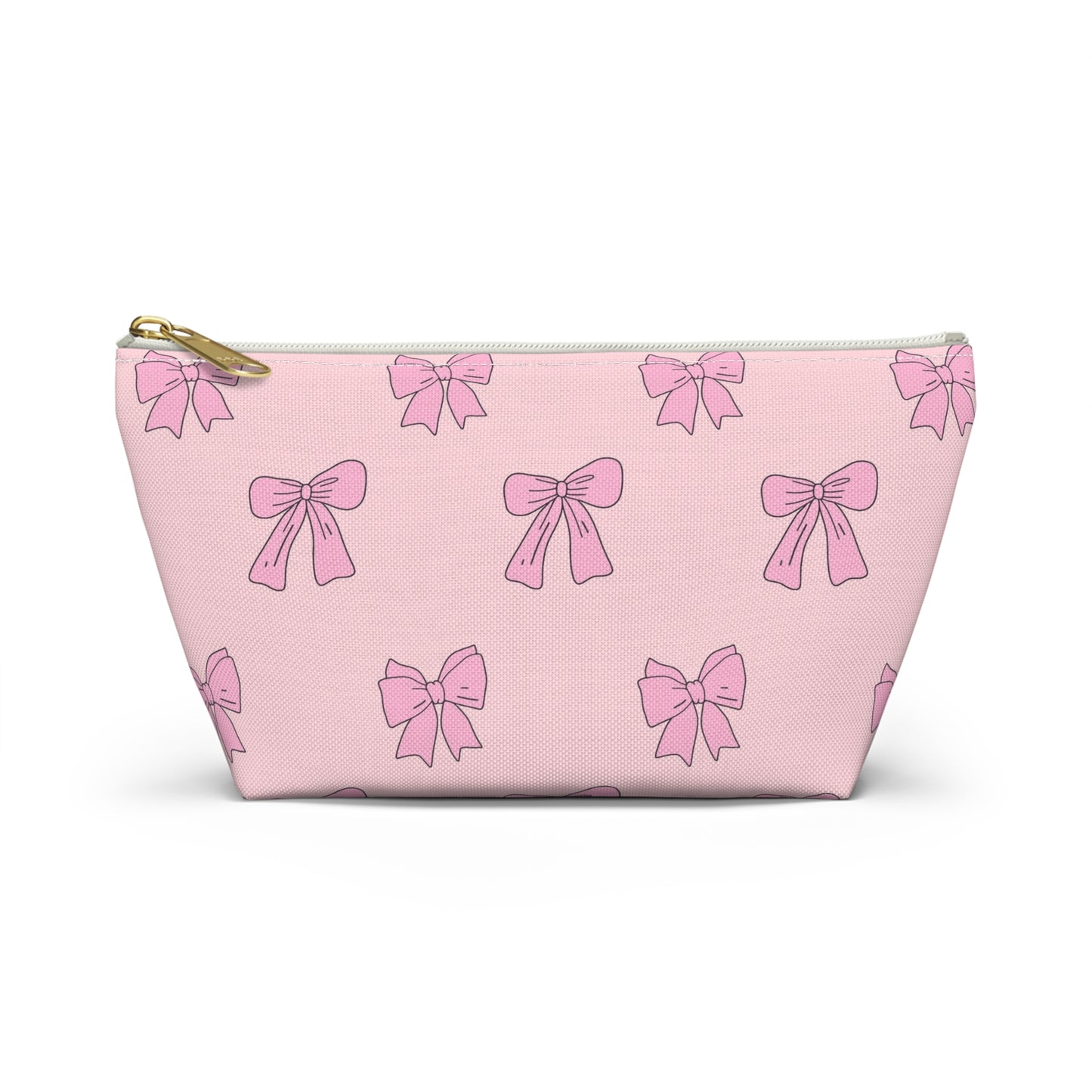 Pink Bow Accessory Pouch — Cute Cosmetic Bag with T-Bottom