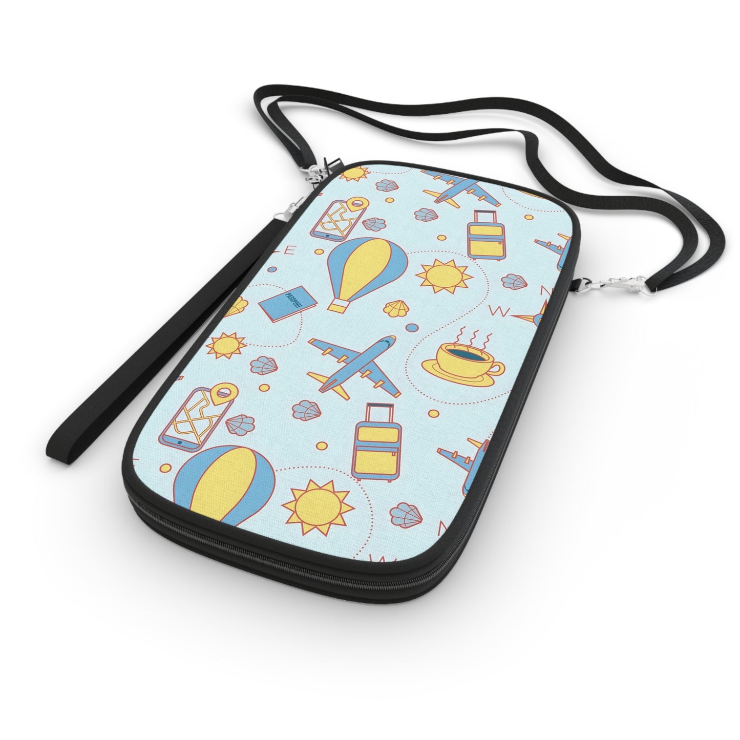 Travel Passport Wallet — Cute Blue Hot Air Balloon & Plane Pattern