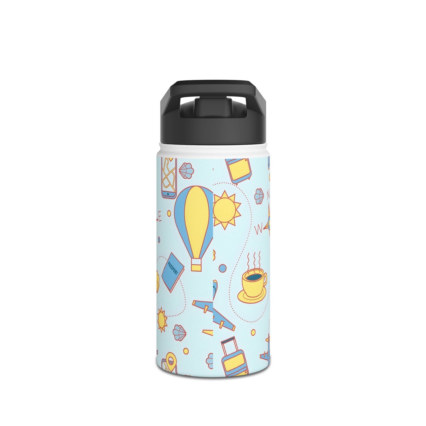 Travel Pattern Stainless Steel Water Bottle — Cute Hot Air Balloon & Plane Design