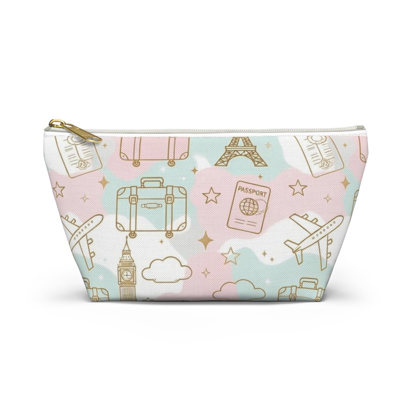 Travel Print Accessory Pouch — Pastel Passport & Luggage Cosmetic Bag
