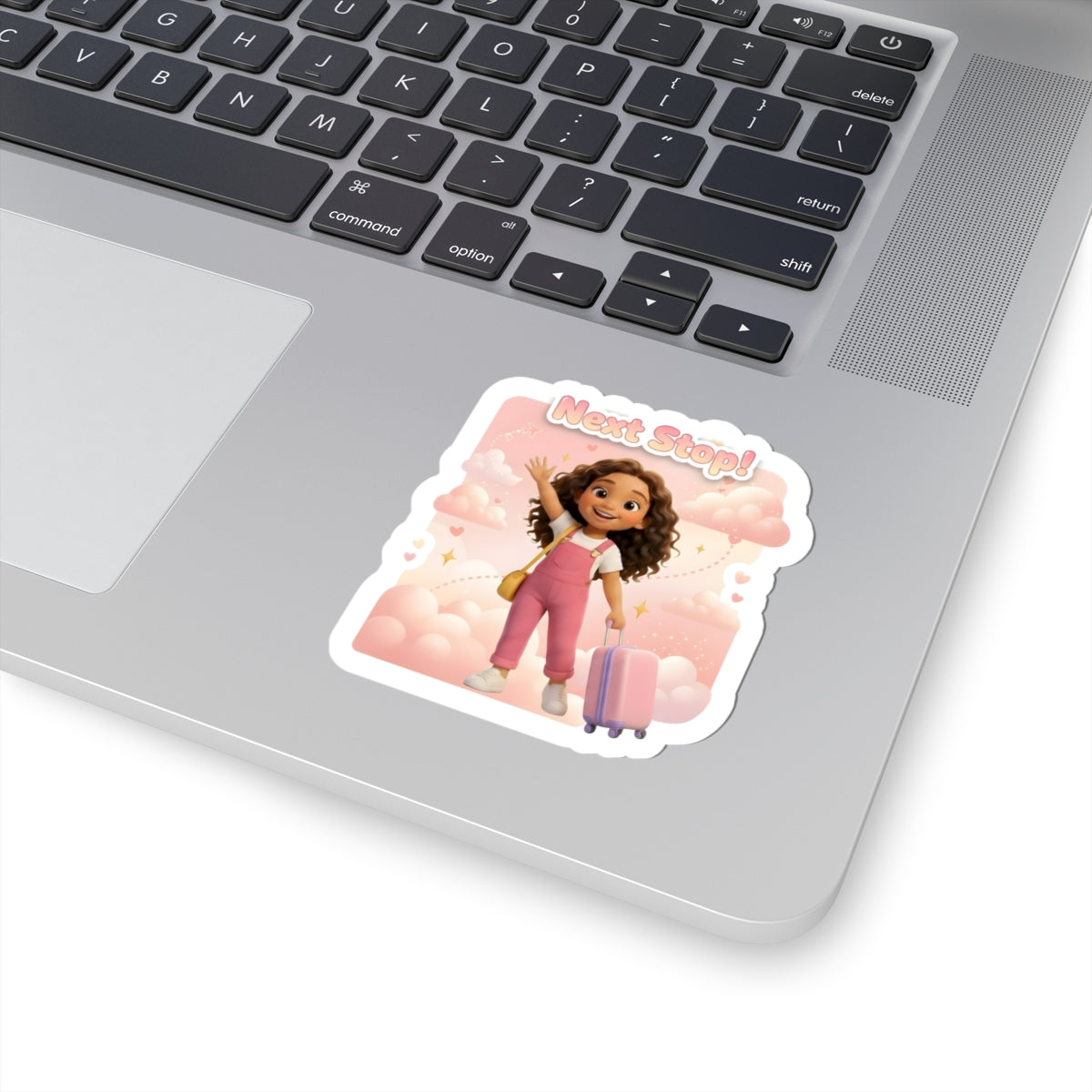 Next Stop! Travel Sticker — Cute Pink Luggage Girl Kiss-Cut Sticker