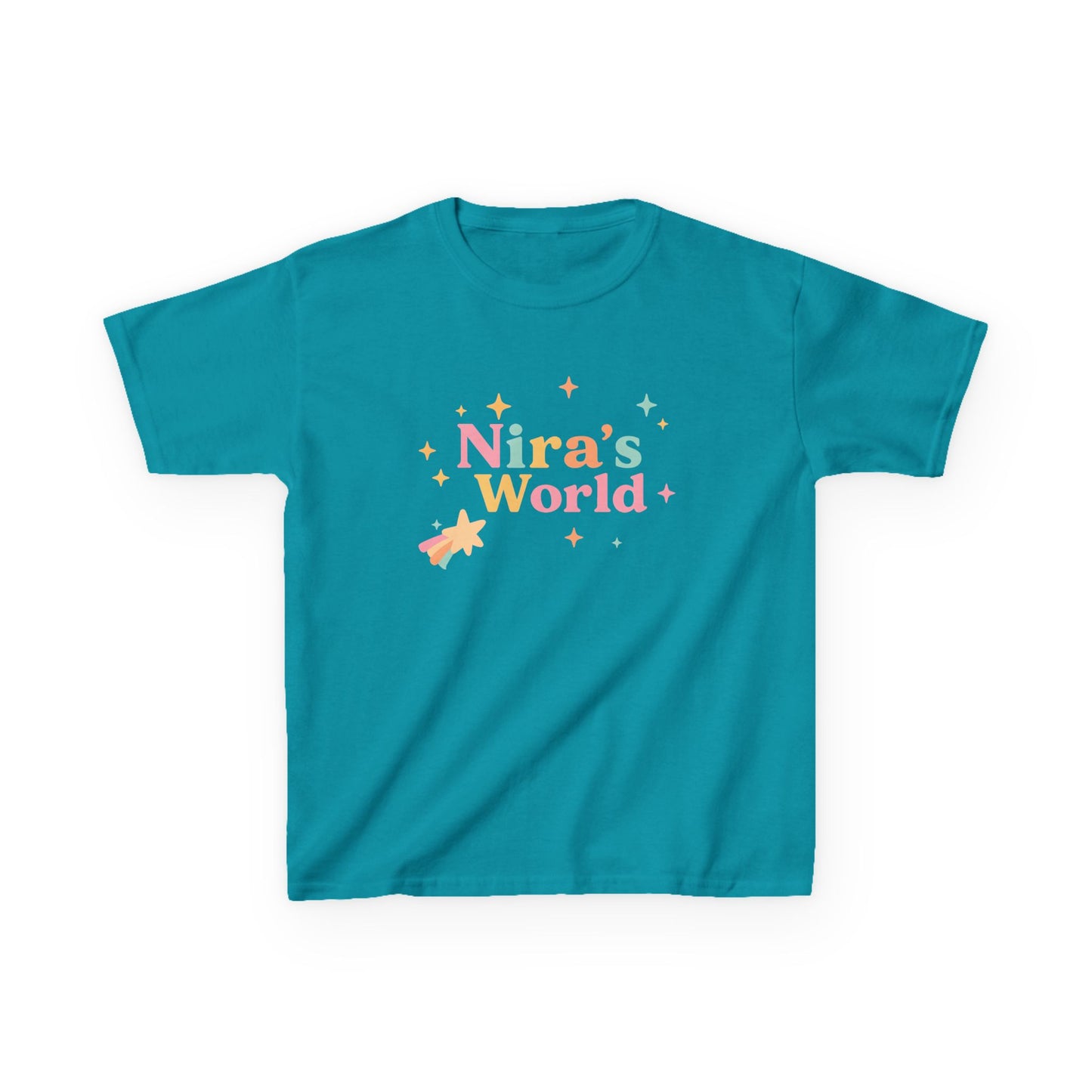 Kids T-Shirt — "Nira's World" Pastel Rocket Graphic