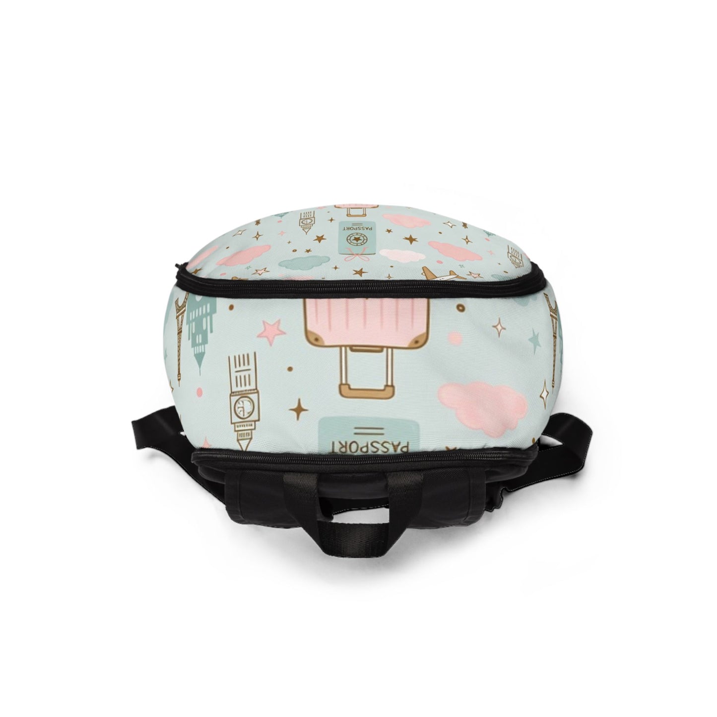 Travel Pattern Backpack — Pastel Eiffel Tower & Luggage Print