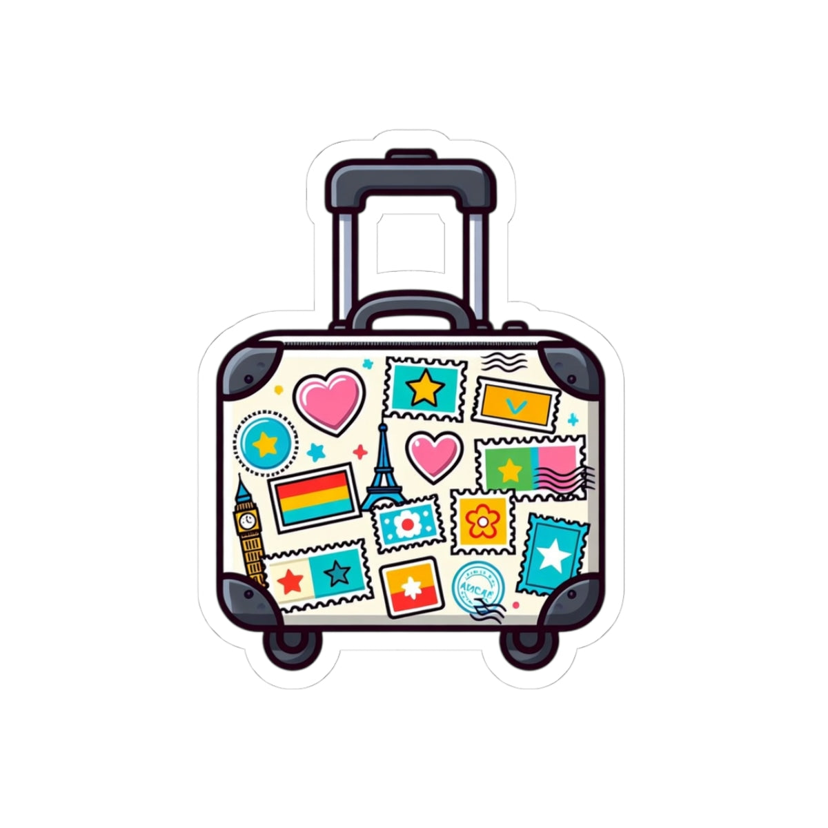 Travel Sticker — Cute Luggage Sticker Sheet with Hearts & Passport Stamps
