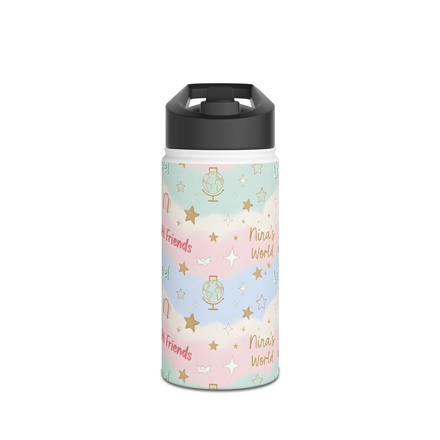 Pastel Water Bottle — "Nira's World" Cute Stars & Hi Friends Stainless Steel Bottle