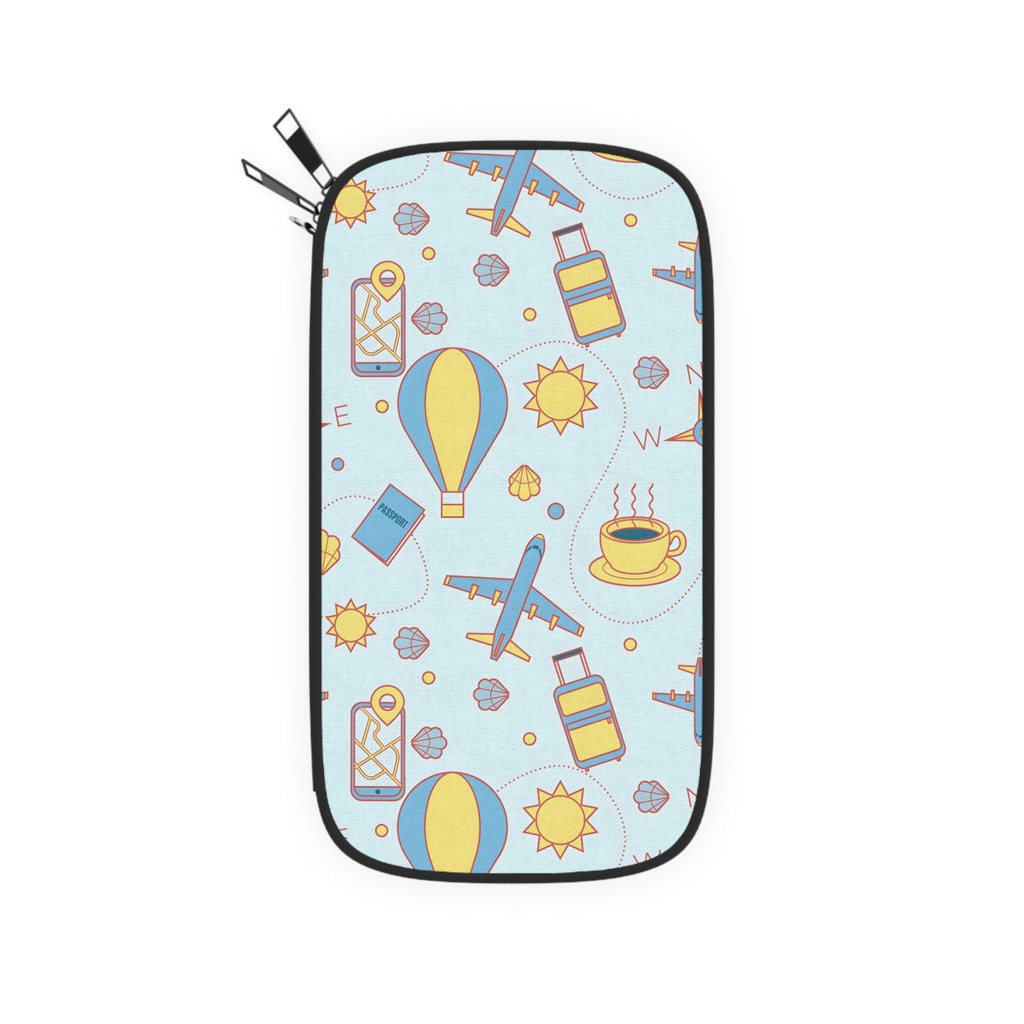 Travel Passport Wallet — Cute Blue Hot Air Balloon & Plane Pattern
