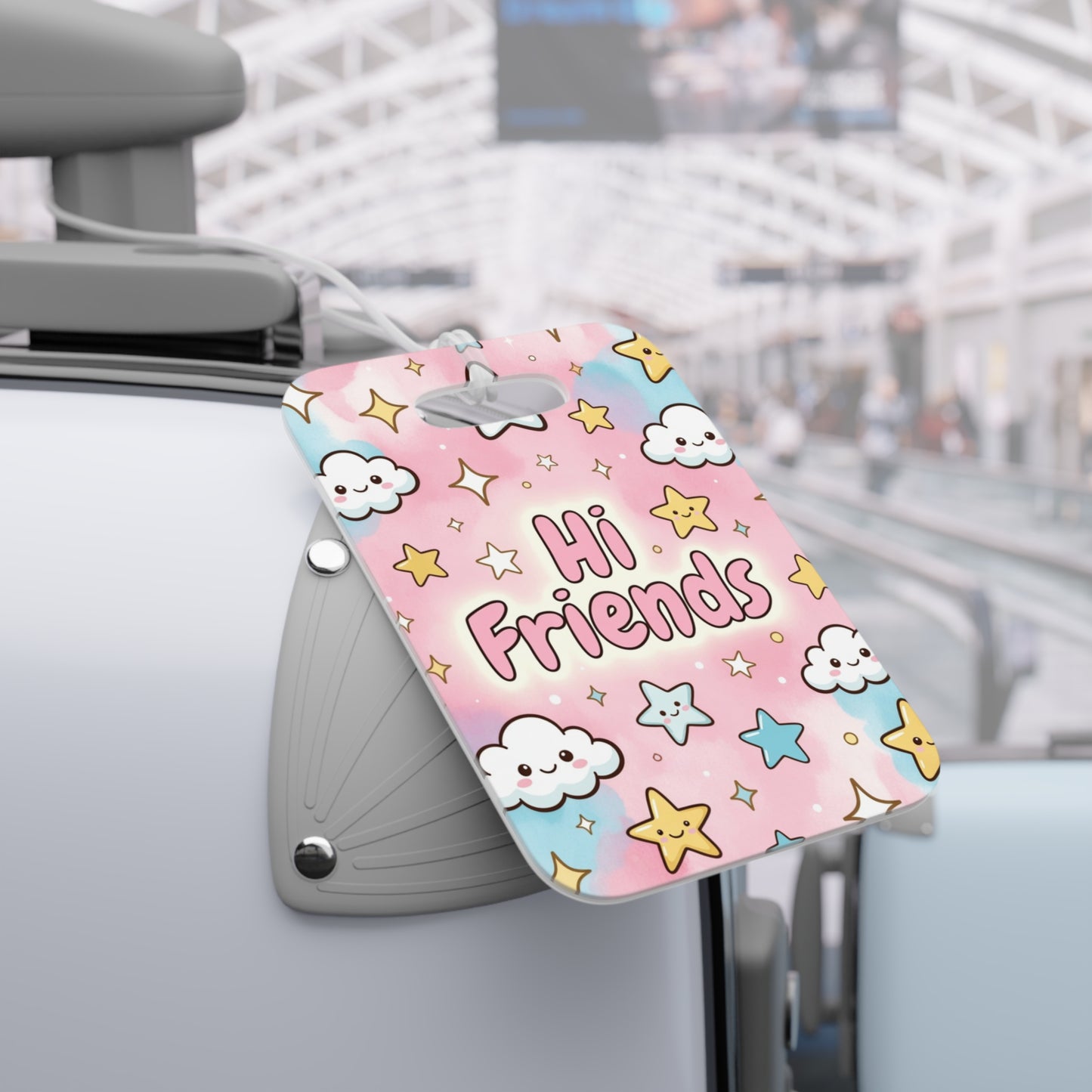 Cute "Hi Friends" Luggage Tag — Pastel Clouds & Stars Travel ID