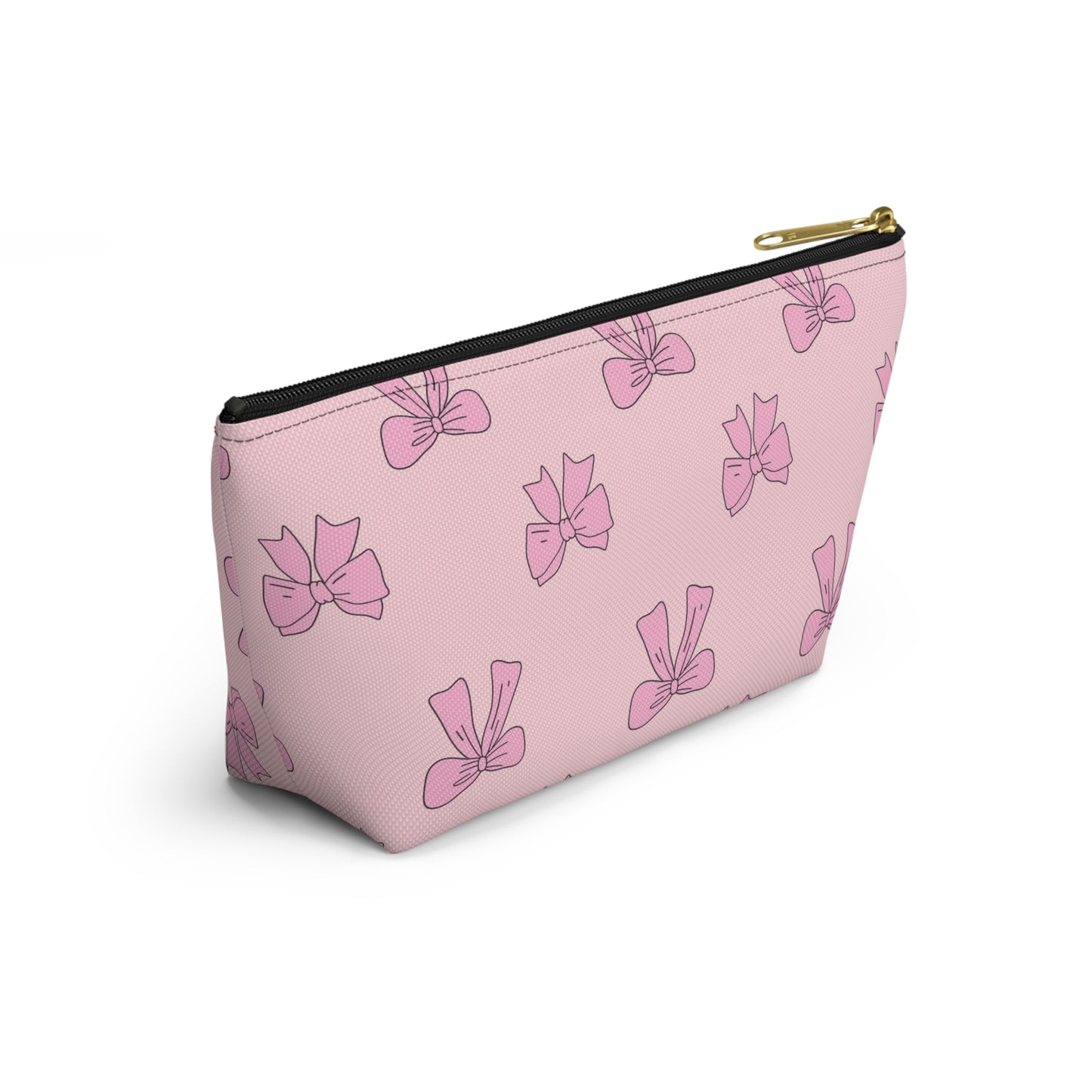 Pink Bow Accessory Pouch — Cute Cosmetic Bag with T-Bottom