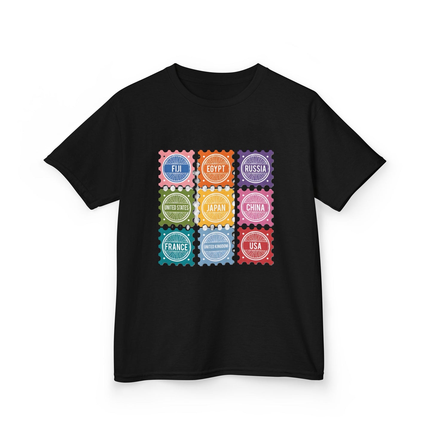 Kids Tee — Colorful Stamp Alphabet Design (A–Z Letters)