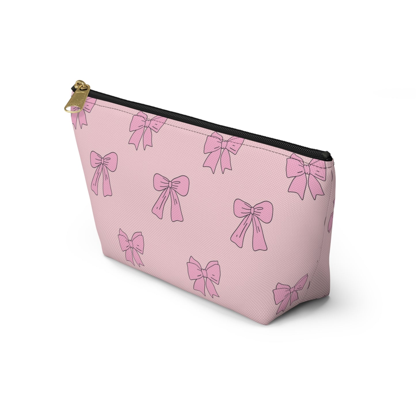 Pink Bow Accessory Pouch — Cute Cosmetic Bag with T-Bottom