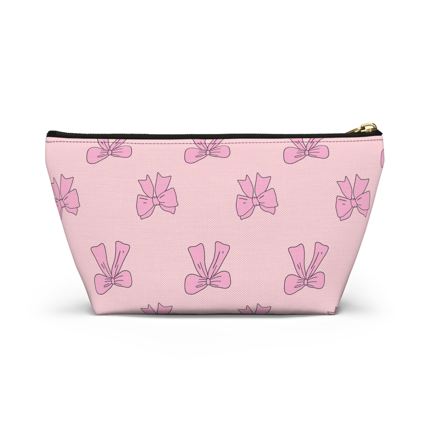 Pink Bow Accessory Pouch — Cute Cosmetic Bag with T-Bottom