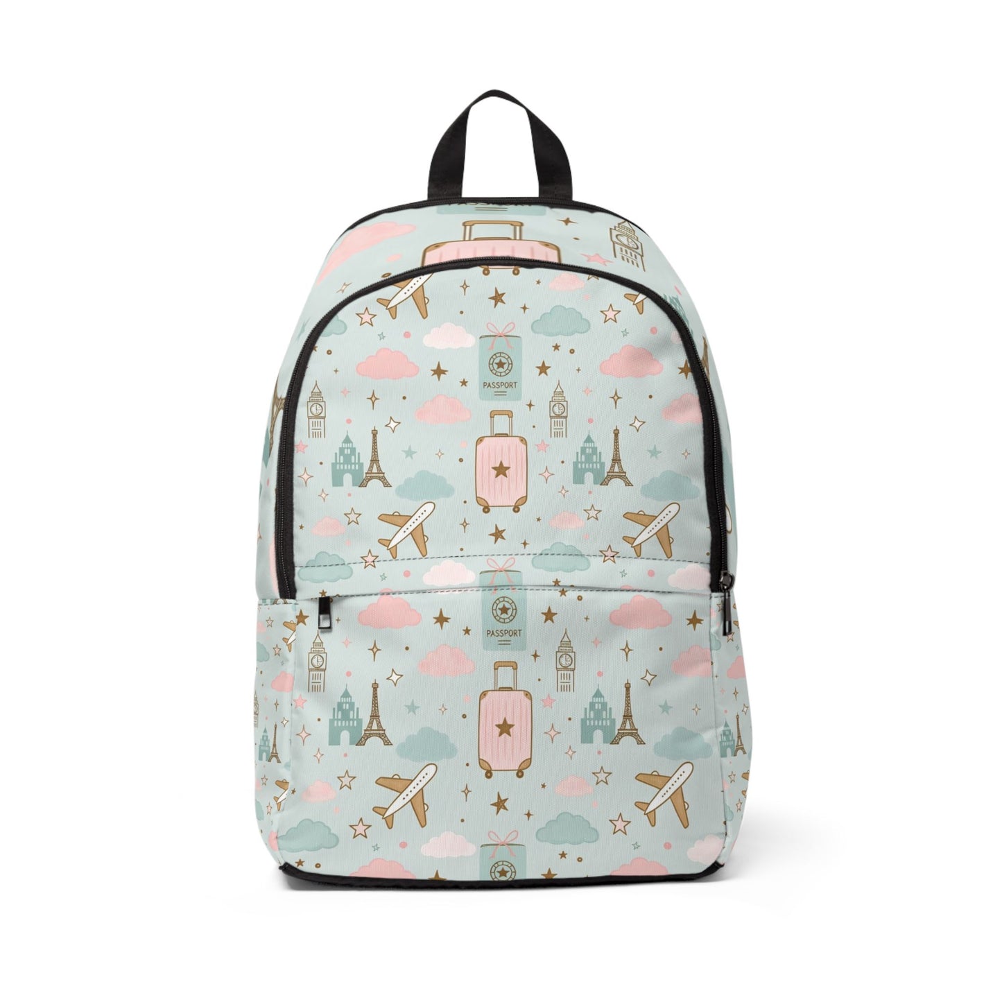 Travel Pattern Backpack — Pastel Eiffel Tower & Luggage Print
