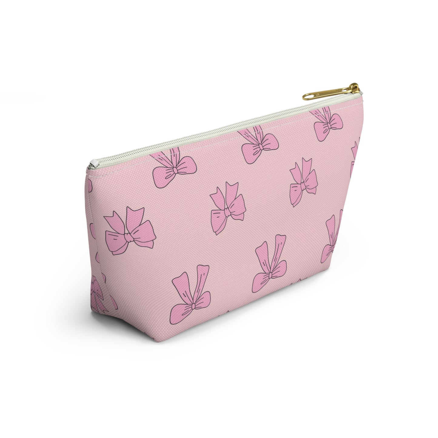 Pink Bow Accessory Pouch — Cute Cosmetic Bag with T-Bottom