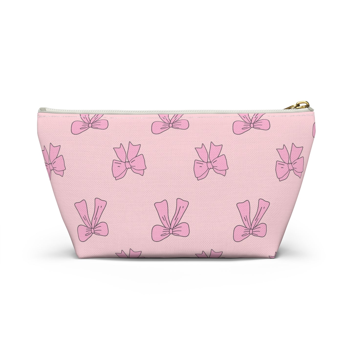 Pink Bow Accessory Pouch — Cute Cosmetic Bag with T-Bottom