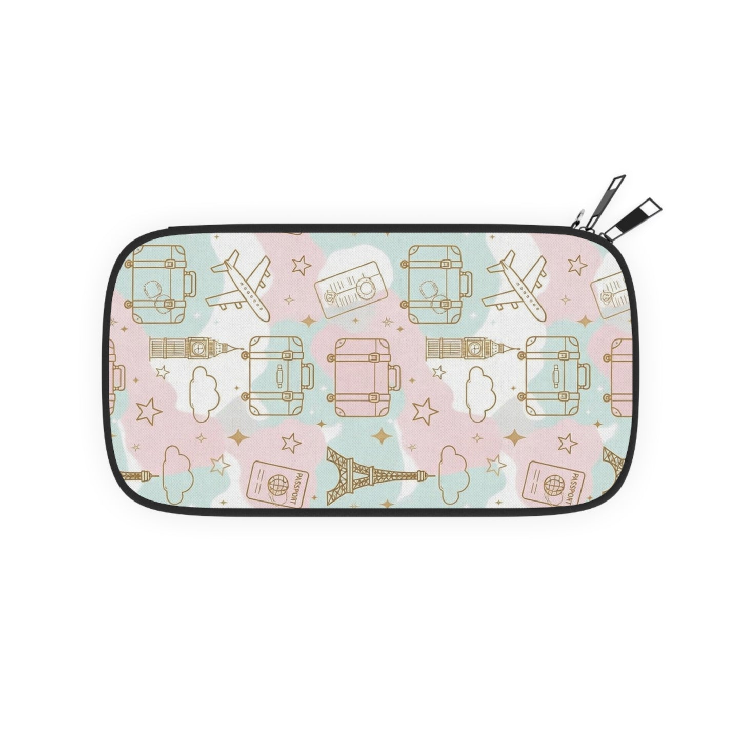 Passport Wallet — Pastel Travel Passport Holder with Luggage, Eiffel Tower & Plane Pattern