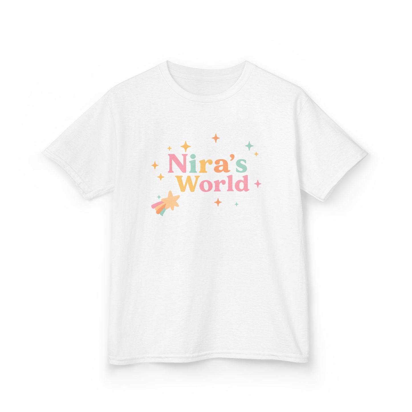 Kids T-Shirt — "Nira's World" Pastel Rocket Graphic