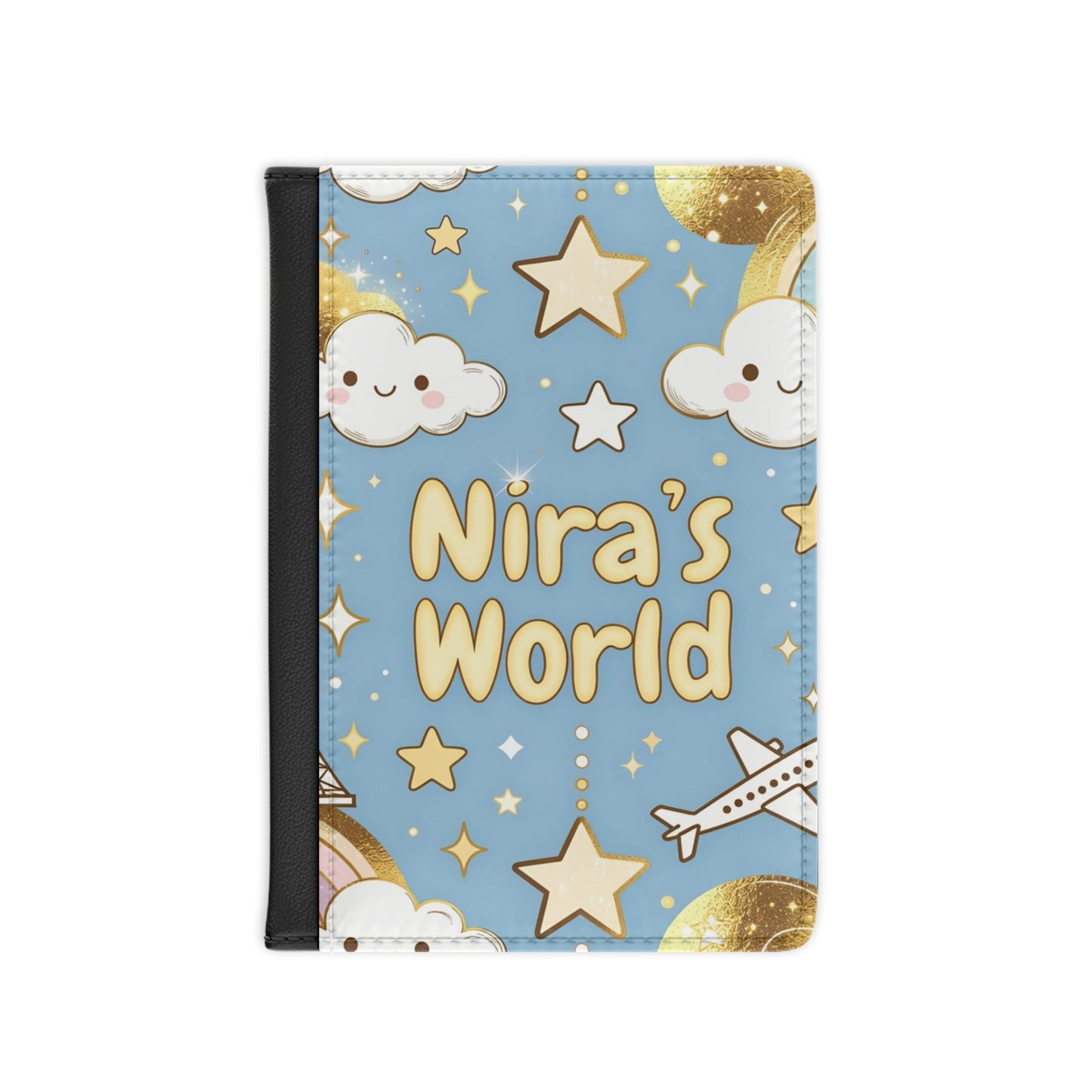 Personalized Kids Passport Cover — "Nira’s World" Star & Cloud Travel Protector