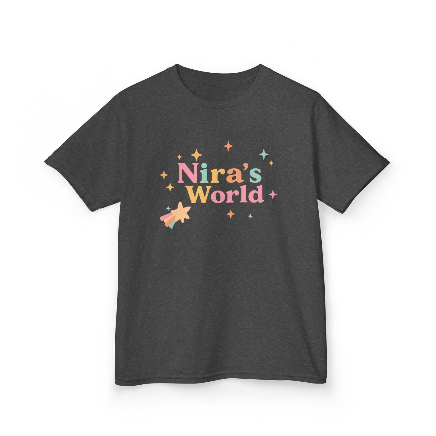 Kids T-Shirt — "Nira's World" Pastel Rocket Graphic