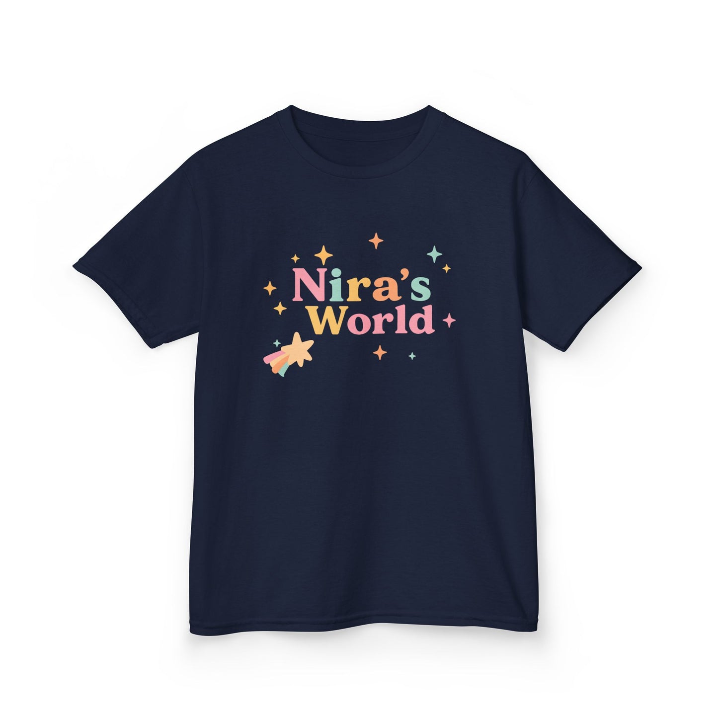 Kids T-Shirt — "Nira's World" Pastel Rocket Graphic