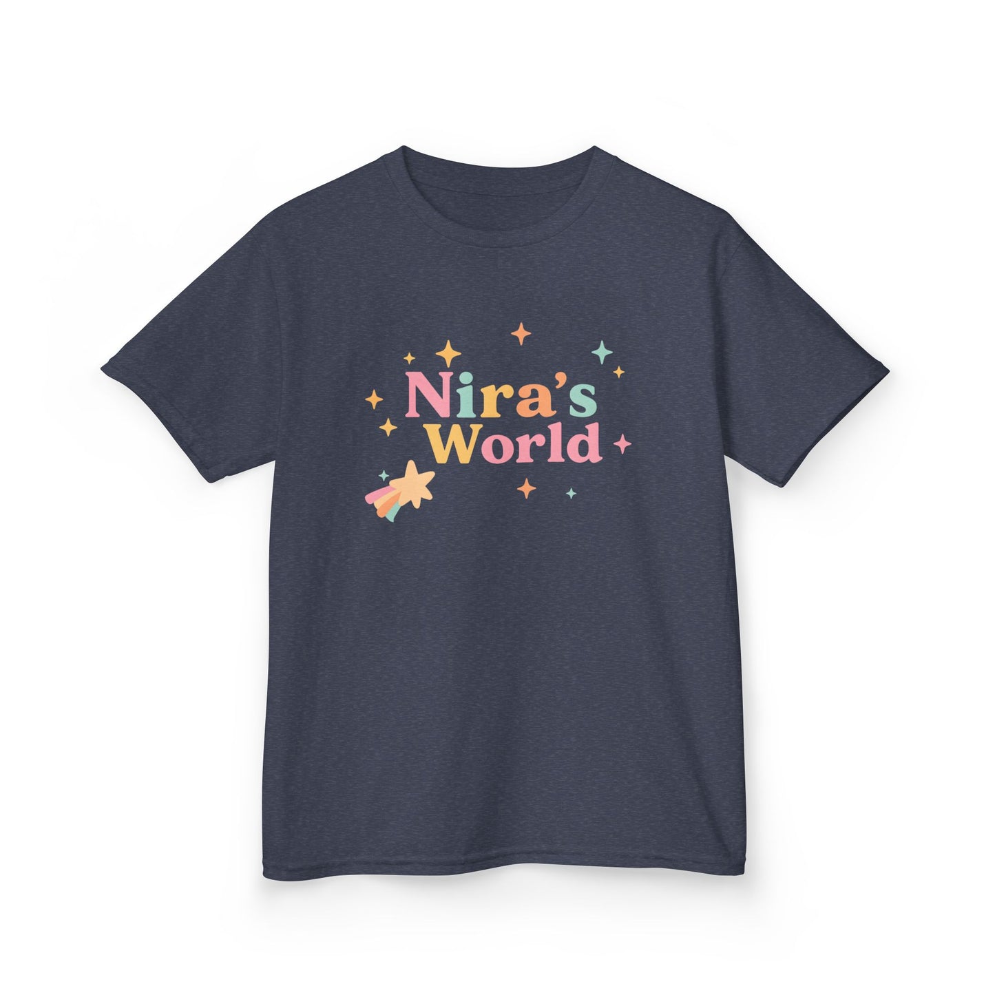 Kids T-Shirt — "Nira's World" Pastel Rocket Graphic