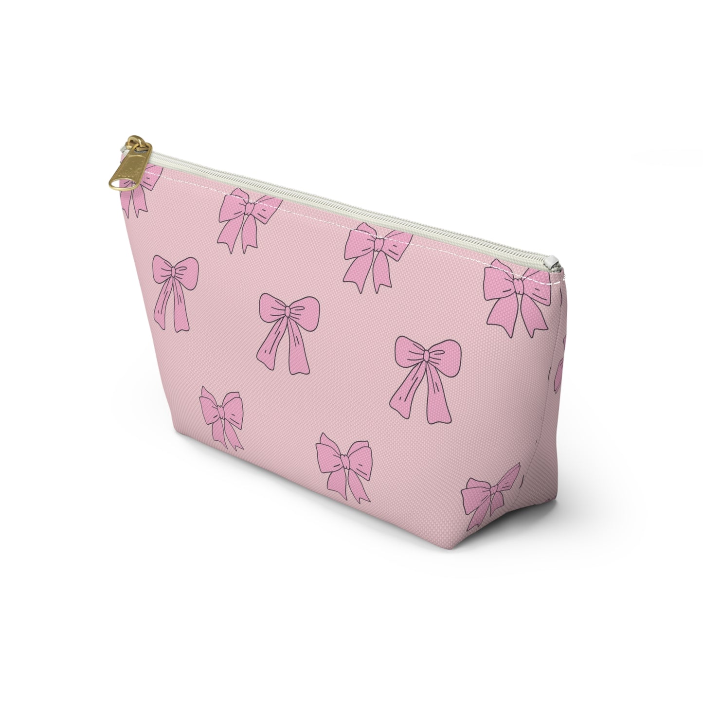 Pink Bow Accessory Pouch — Cute Cosmetic Bag with T-Bottom
