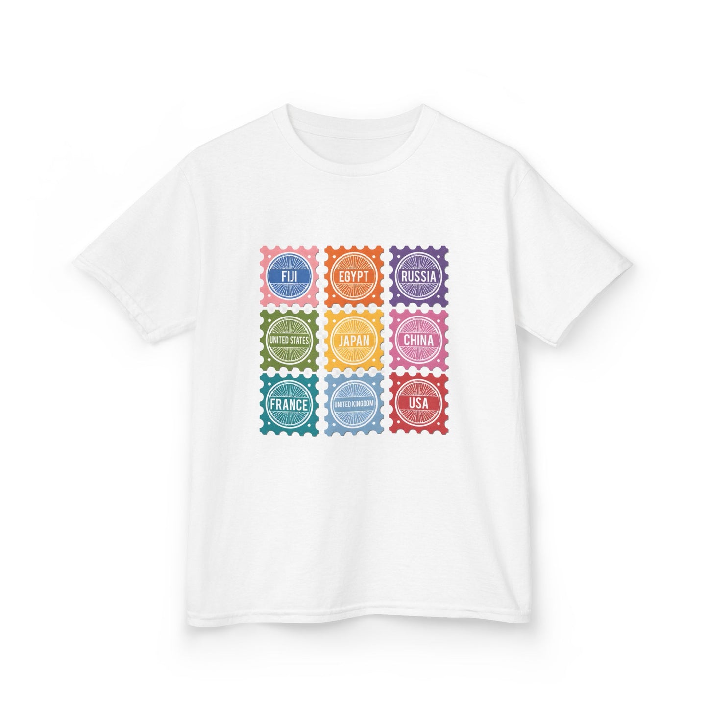 Kids Tee — Colorful Stamp Alphabet Design (A–Z Letters)