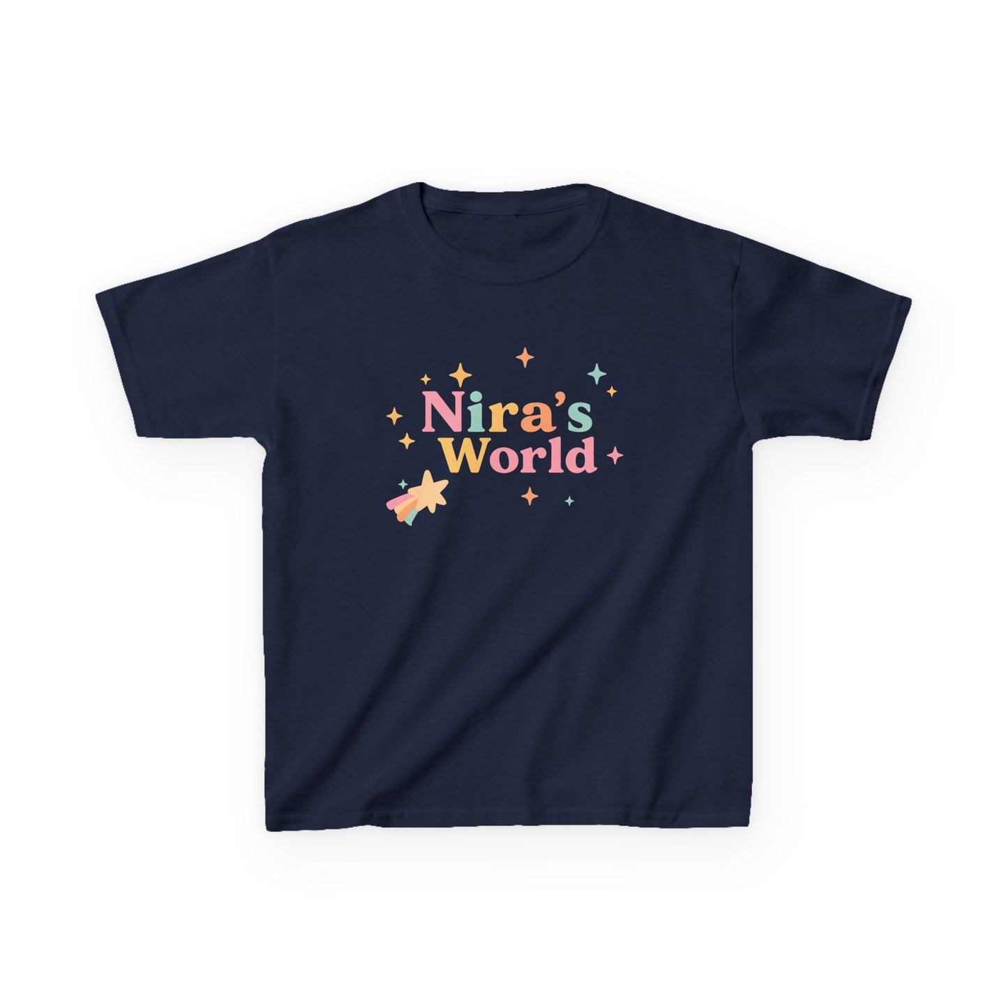 Kids T-Shirt — "Nira's World" Pastel Rocket Graphic