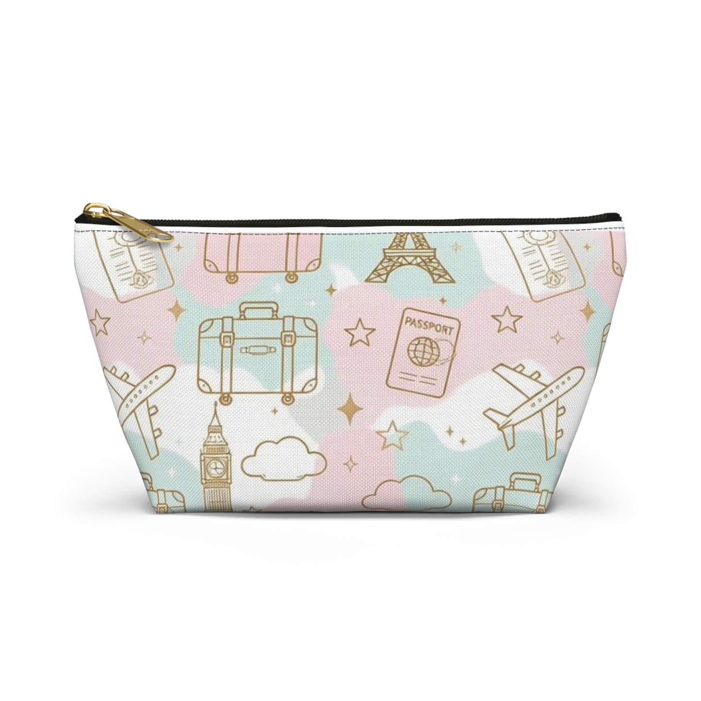 Travel Print Accessory Pouch — Pastel Passport & Luggage Cosmetic Bag