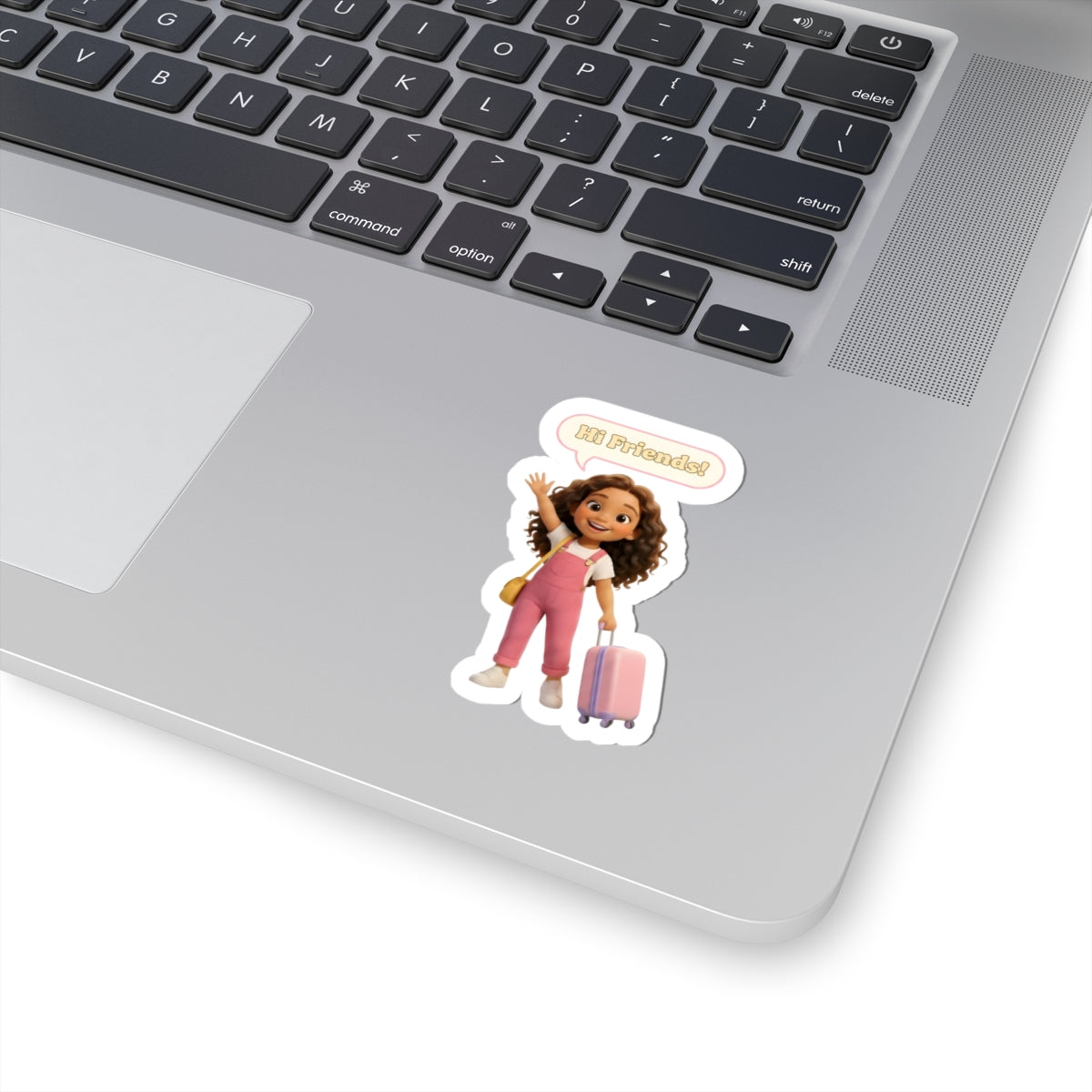 Travel Girl Vinyl Sticker — "Hi Friends!" Kiss-Cut Sticker