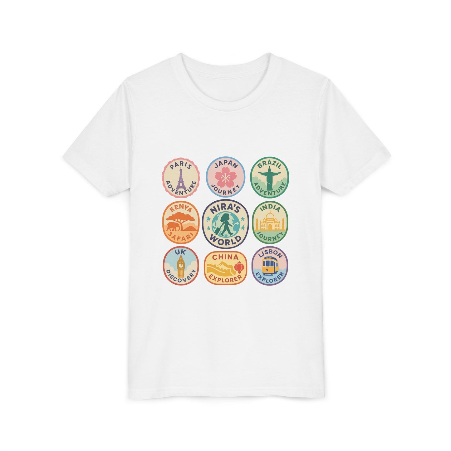 Youth Tee - Vintage Travel Badges World Explorer Shirt