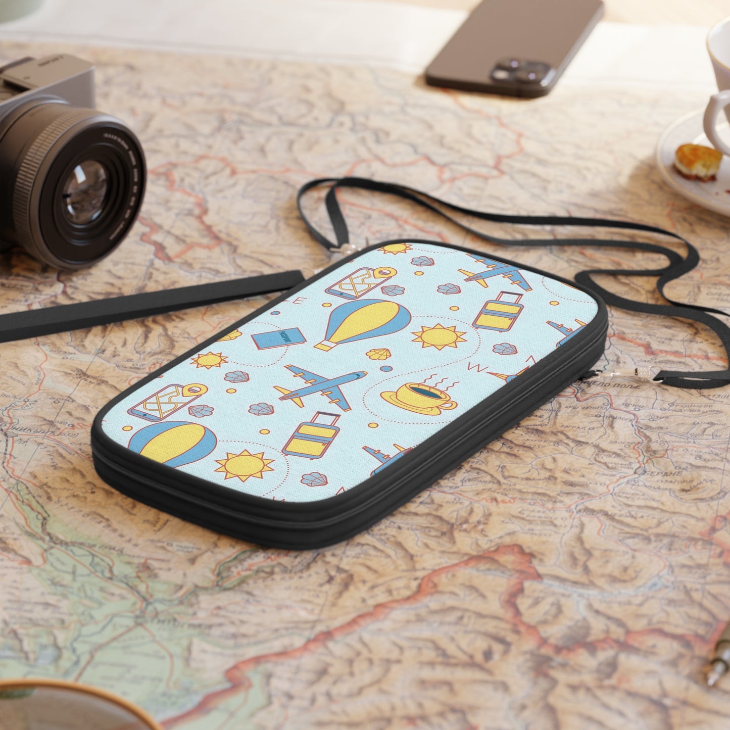 Travel Passport Wallet — Cute Blue Hot Air Balloon & Plane Pattern