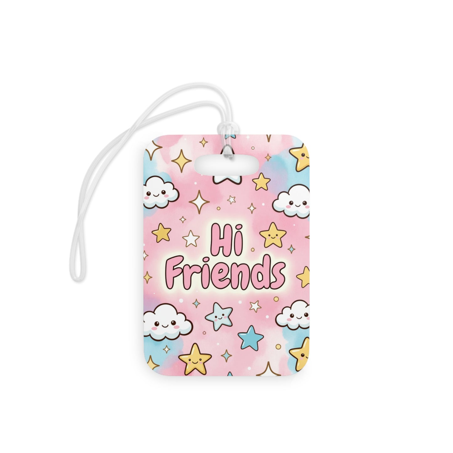 Cute "Hi Friends" Luggage Tag — Pastel Clouds & Stars Travel ID
