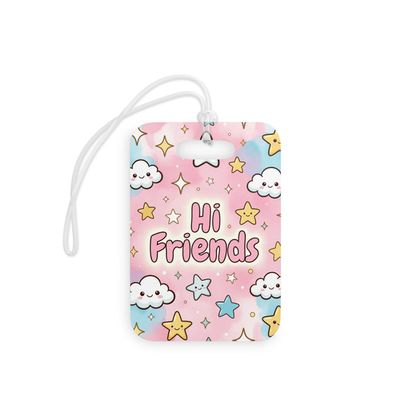 Cute "Hi Friends" Luggage Tag — Pastel Clouds & Stars Travel ID