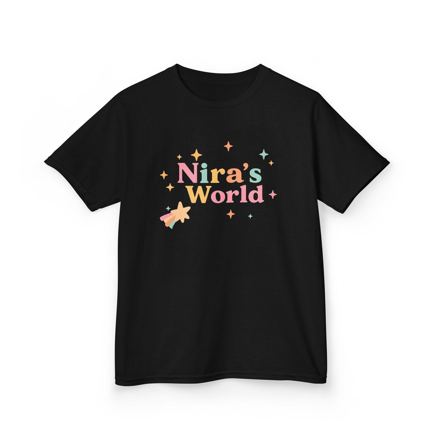 Kids T-Shirt — "Nira's World" Pastel Rocket Graphic