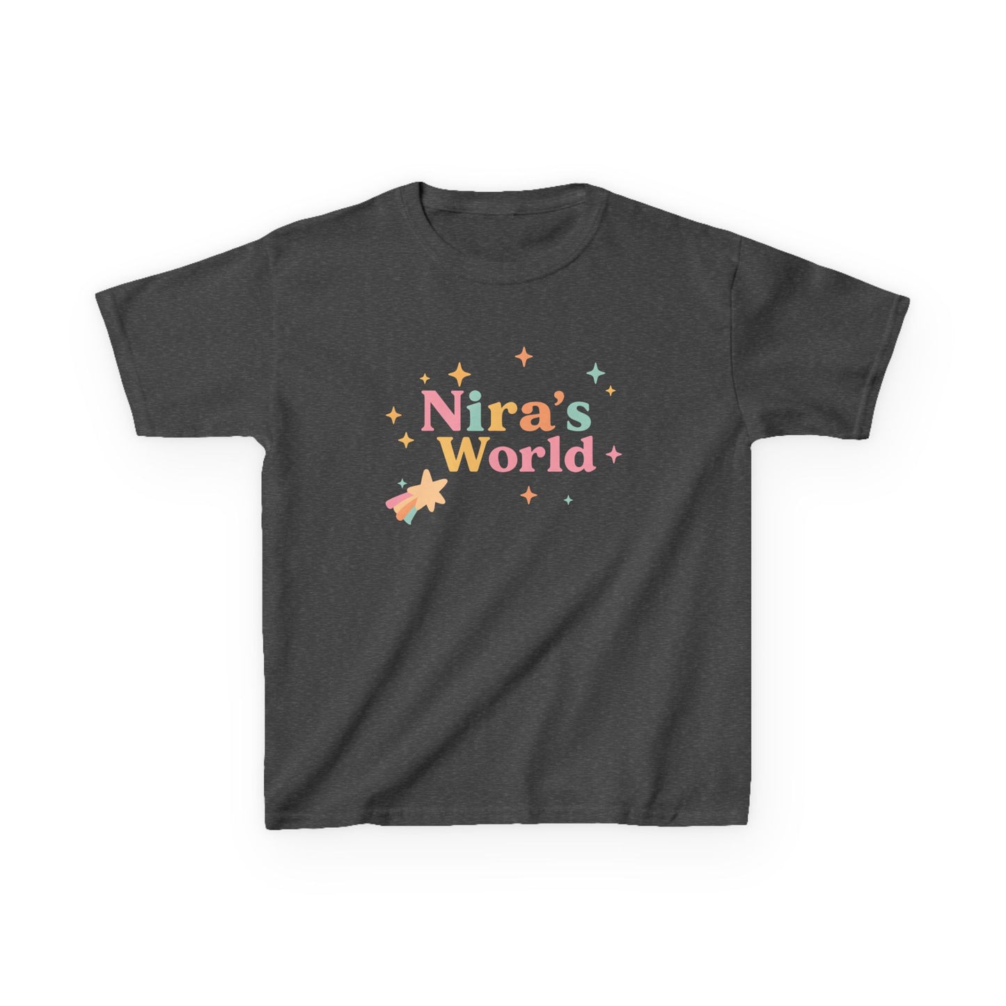 Kids T-Shirt — "Nira's World" Pastel Rocket Graphic