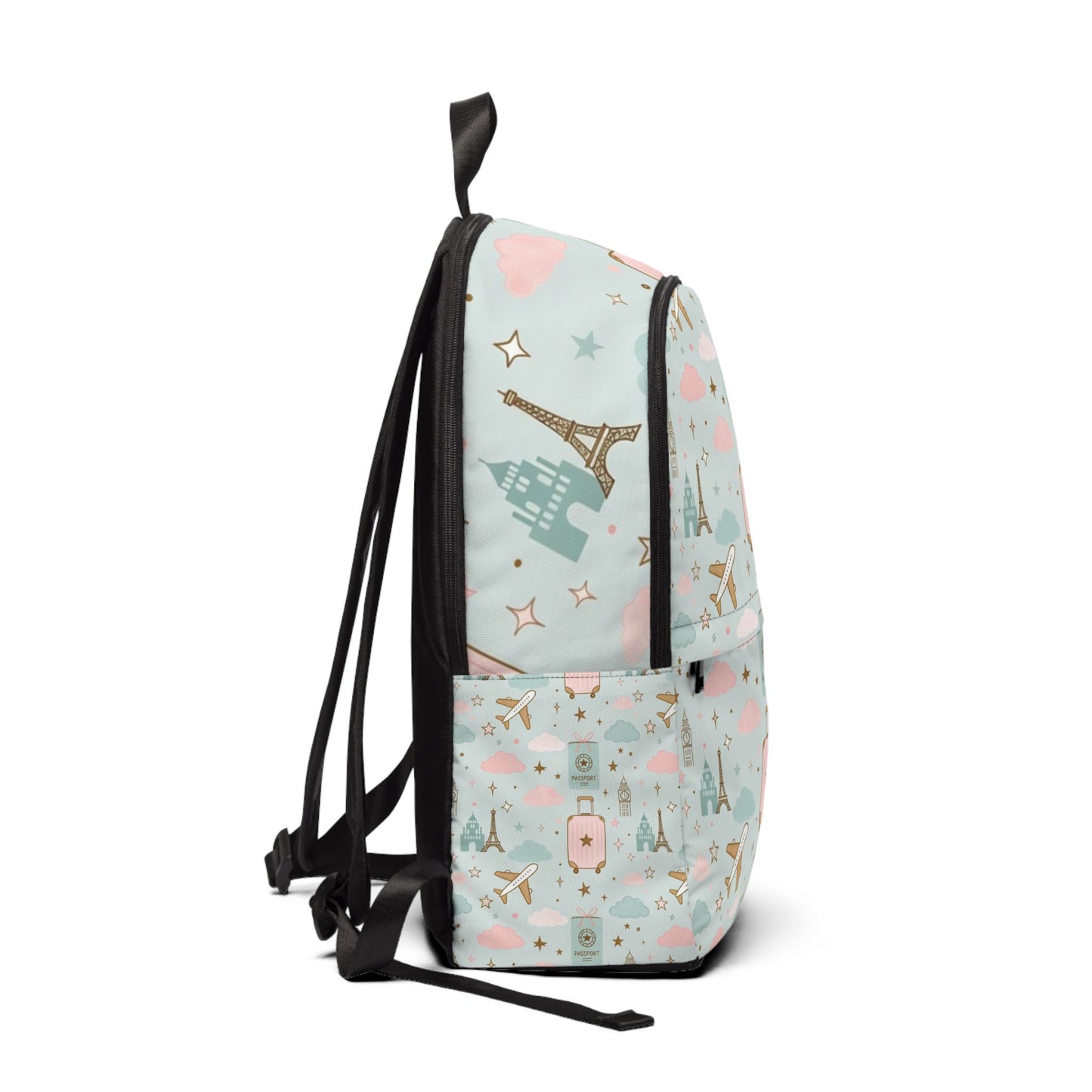 Travel Pattern Backpack — Pastel Eiffel Tower & Luggage Print