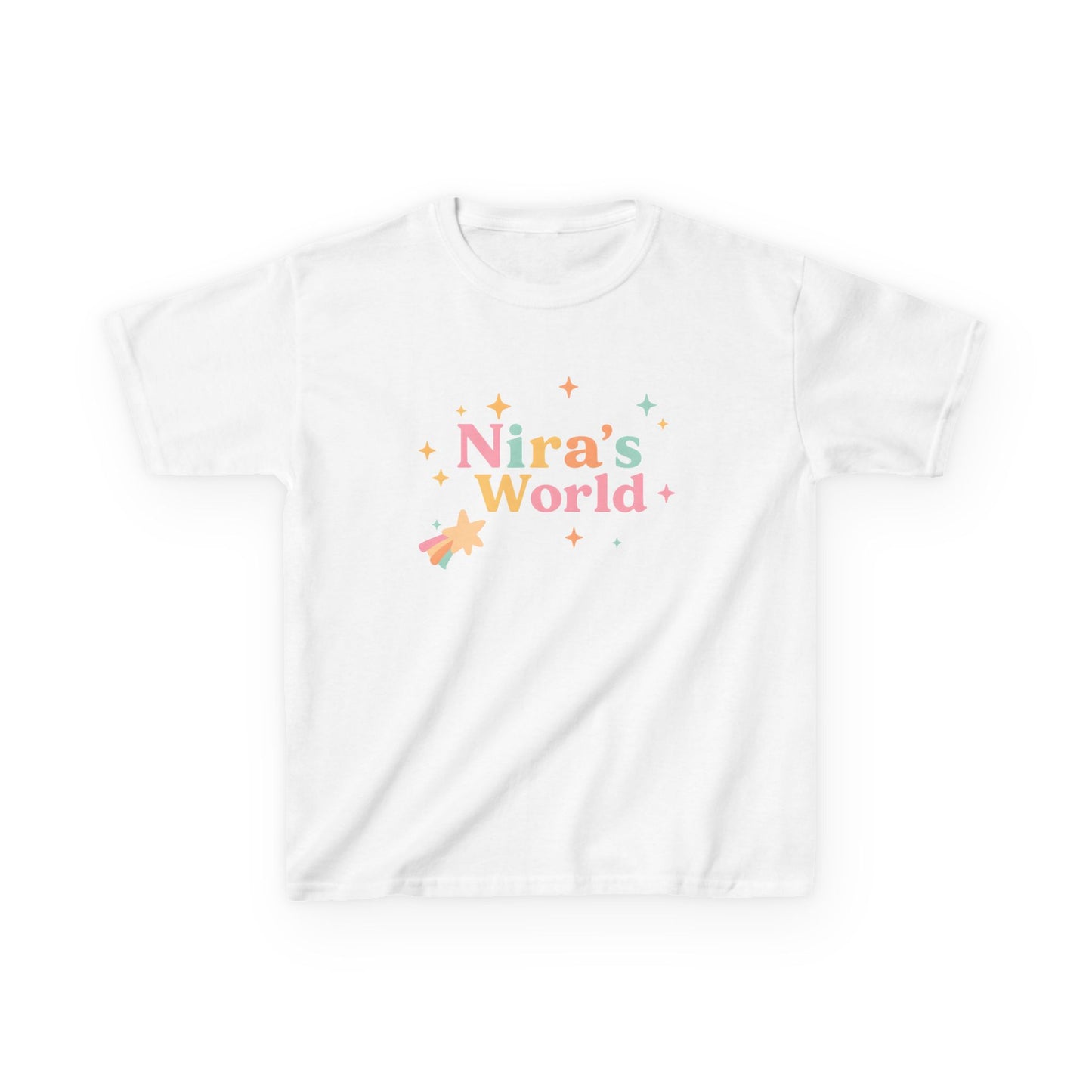 Kids T-Shirt — "Nira's World" Pastel Rocket Graphic