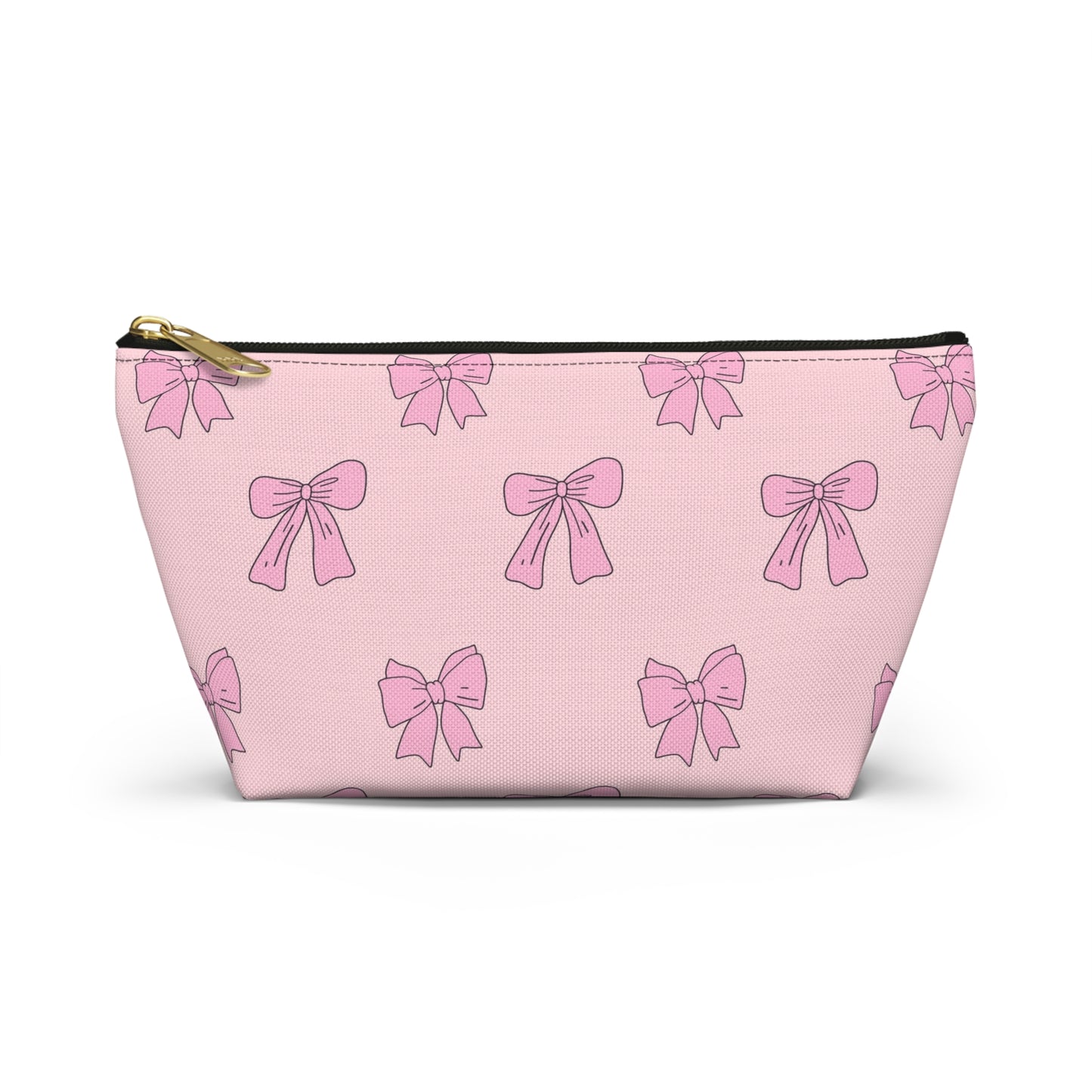 Pink Bow Accessory Pouch — Cute Cosmetic Bag with T-Bottom
