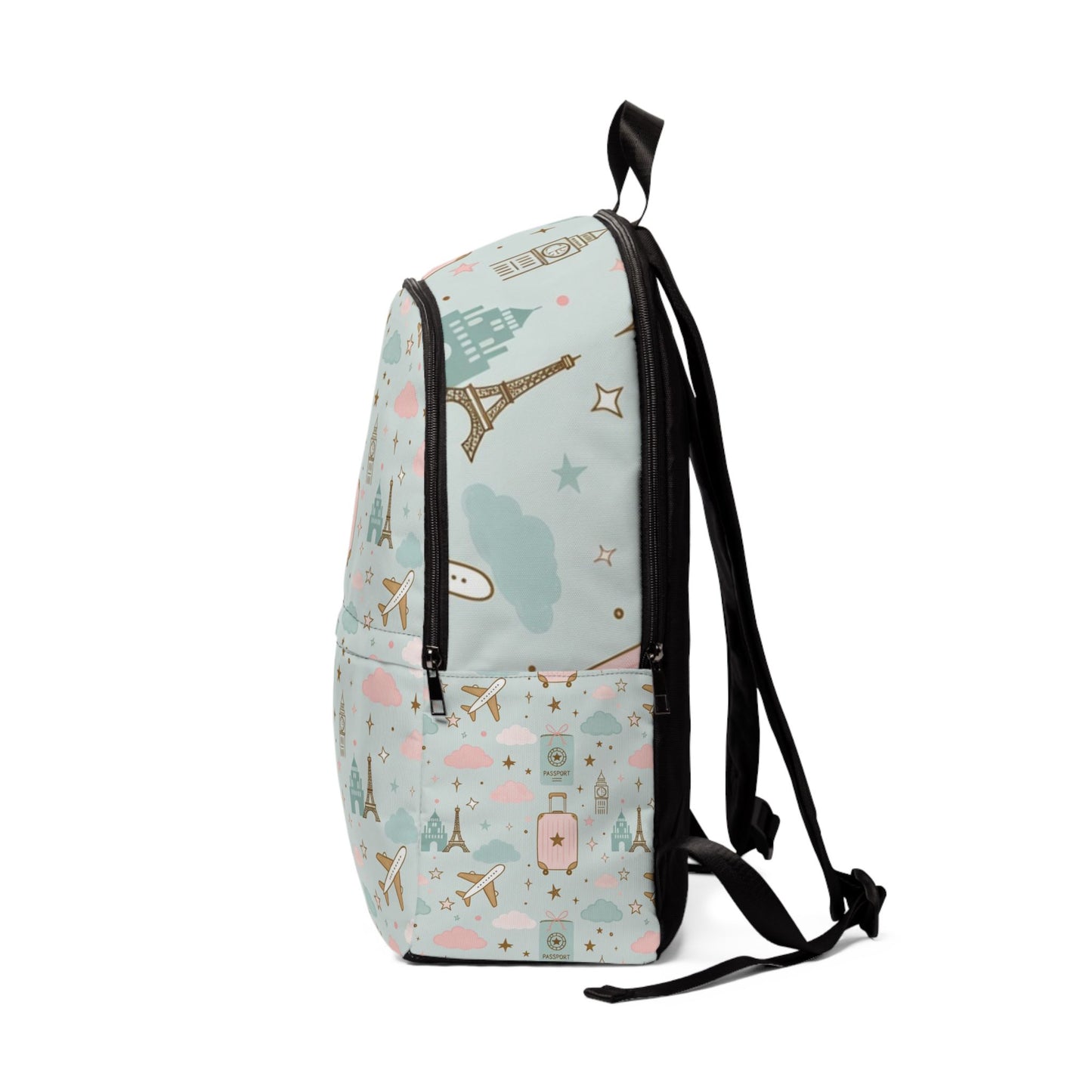 Travel Pattern Backpack — Pastel Eiffel Tower & Luggage Print